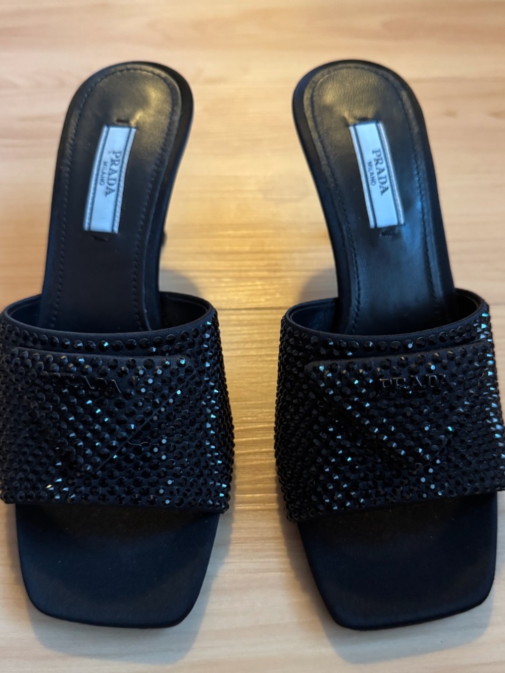Black Rhinestone Prada Kitten Heels - 35